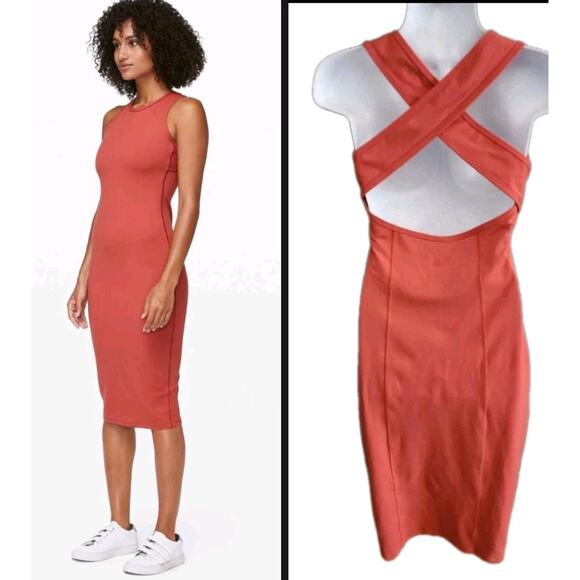 Lululemon Picnic Play Dress Size 6 Brick Rose Full On Luon Midi Fitted - Picture 1 of 5